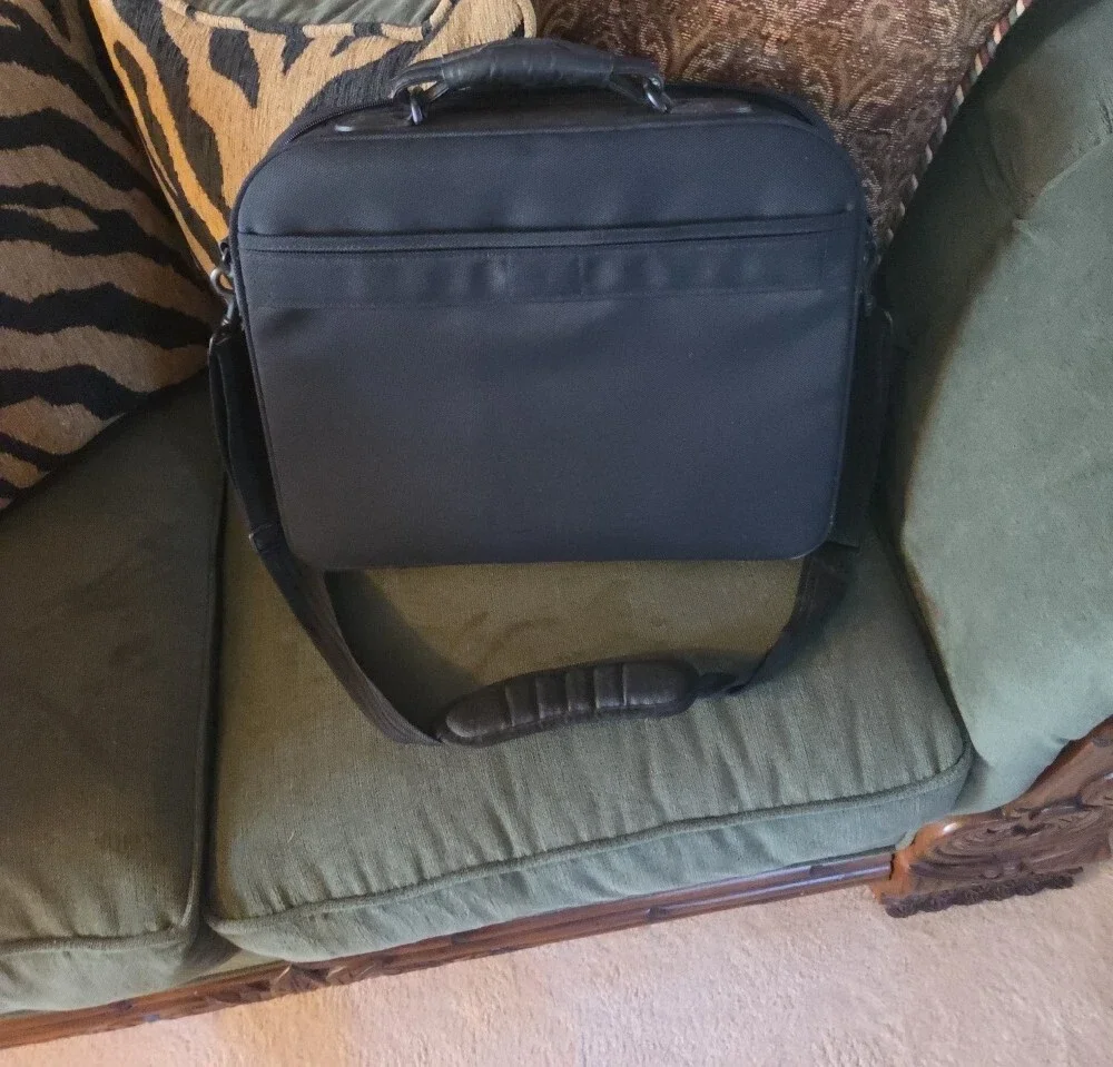 Dell Black Laptop Bag with Blue Logo and Padded Shoulder Strap